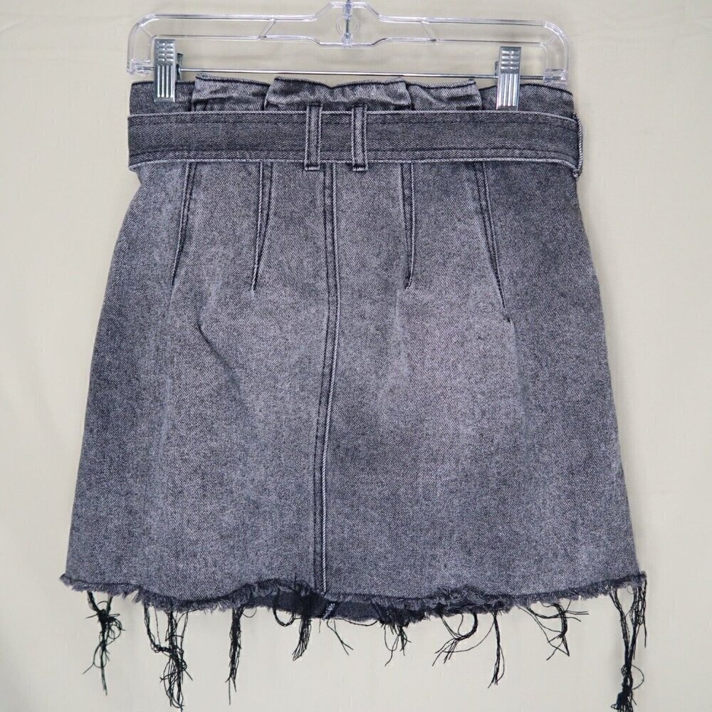 FP We The Free Belted Denim Skirt Grey Black Mini Raw Hem Boho Women's Size 27